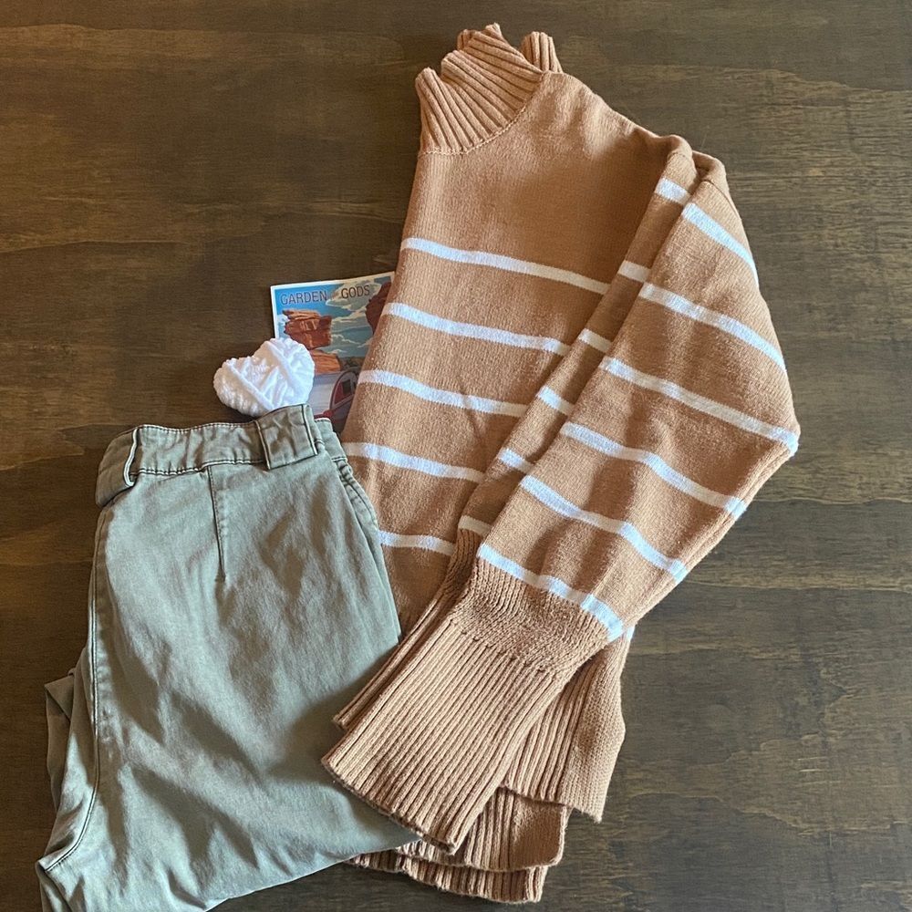 Abbeline Striped TurtleneckTan Sweater